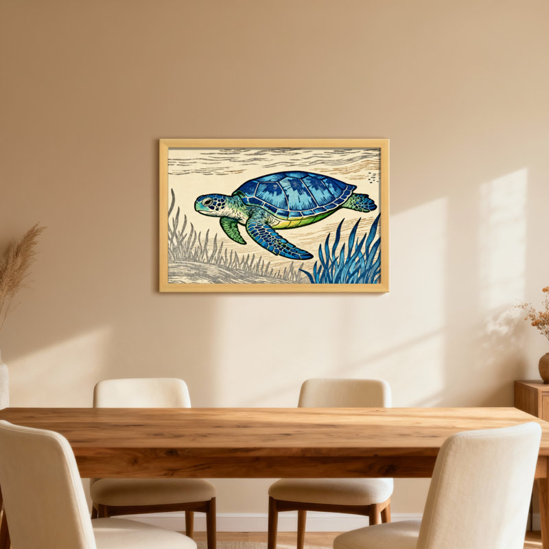 Tortue de mer, H 12 po x l 18 po, Toile tendue, Ne s’applique pas