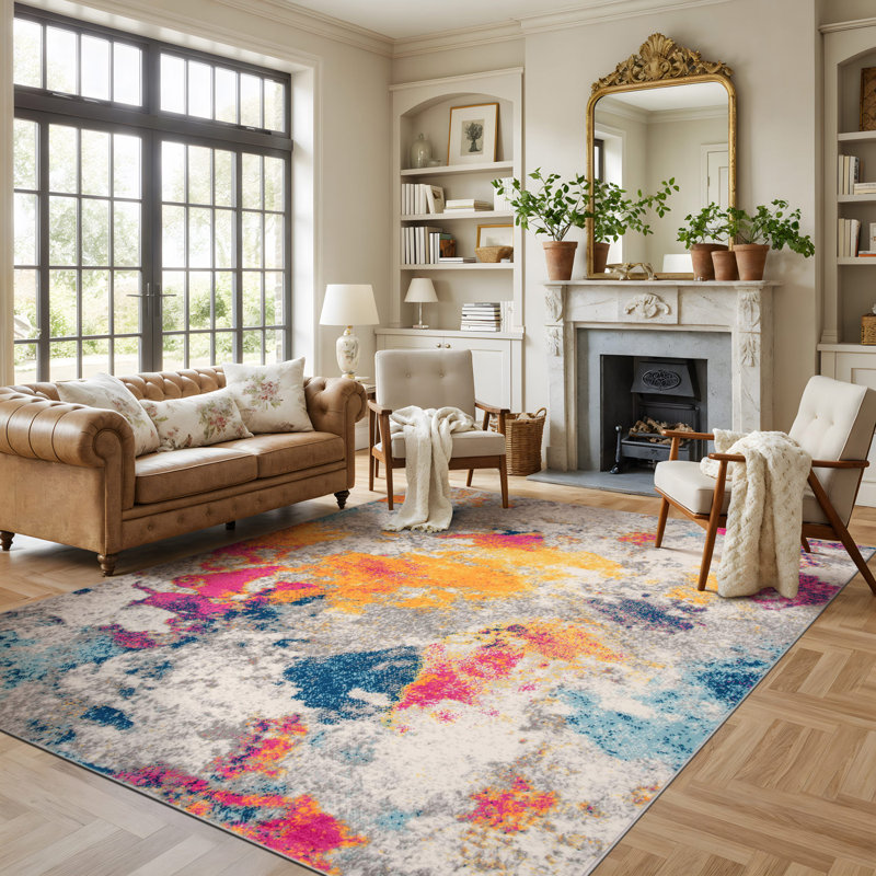 Noires Abstract Ivory/Gray/Blue Area Rug, Rectangle 7'10" x 10'