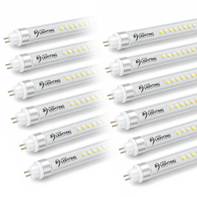 Tube lumineux à DEL à haut rendement de 4 pi 24 W T5, 45,75 po, F54T5 égal, 5000 K (blanc froid), lentille givrée, 3500 lm, mini base G5, 100 à 277 V, dérivation de ballast, alimentation à double extrémité, lumière DEL d'atelier, homologué UL (Paquet de 12)