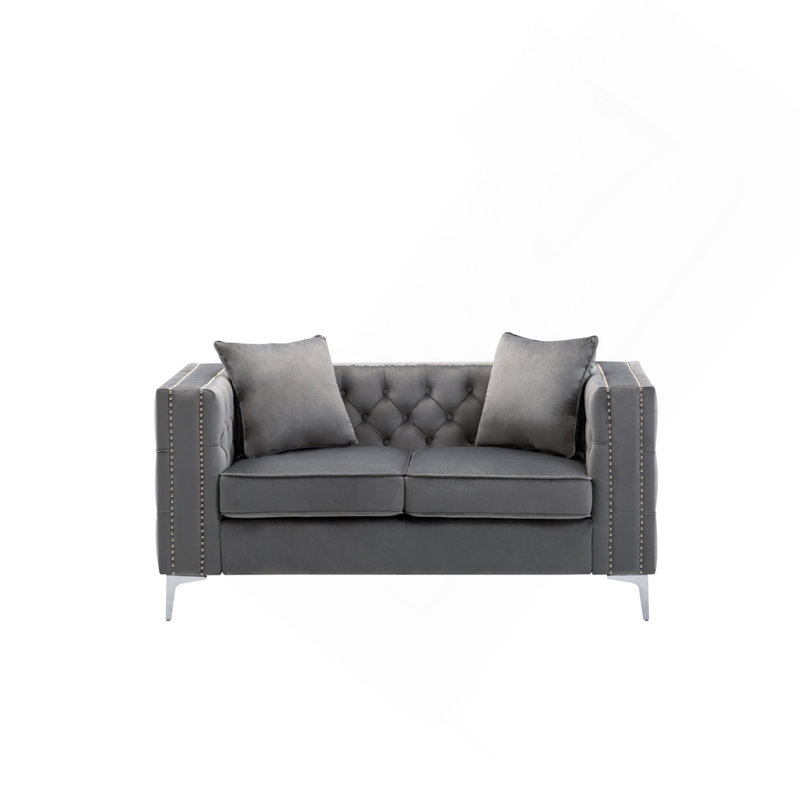 63" Gray Velvet Loveseat