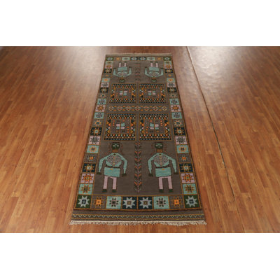 Geometric Wool Traditional Indian Runner Rug 4x10