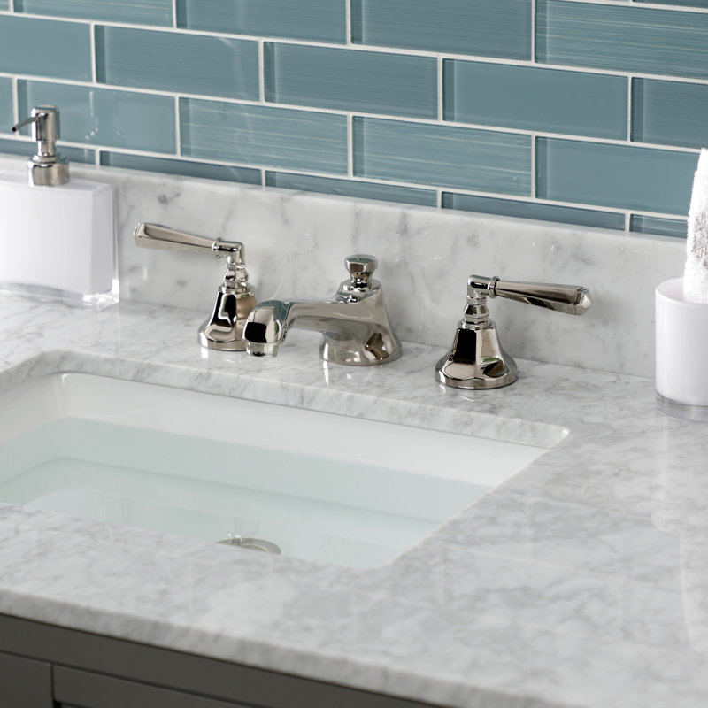 Kingston Brass Metropolitan Two-Handle 3-Hole Deck Mount Widespread Bathroom Faucet with Brass Pop-Up Drain, Polished Nickel