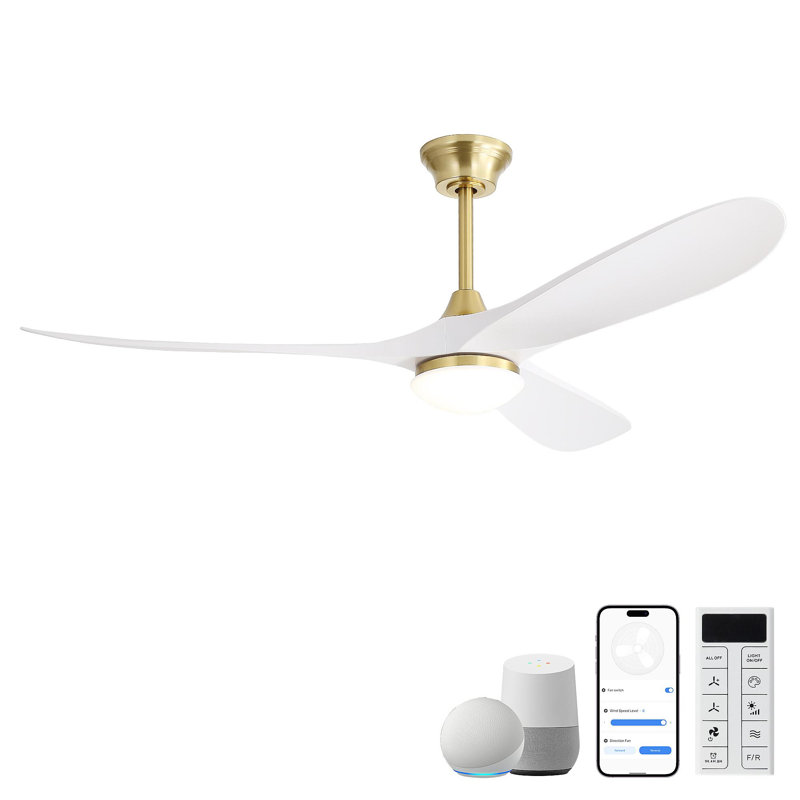 60-Inch Smart Ceiling Fan With Light, Smart App & Remote Control,DC Motor,1H/4H/8H Timer, Ideal For Large Spaces, Golden