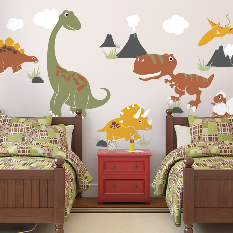 Adhésif décoratif dinosaure, Vert olive / orange