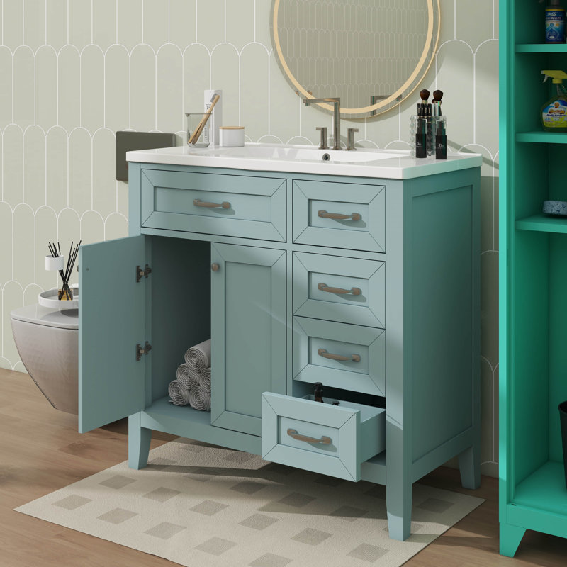Meuble-lavabo simple 36 po avec tiroirs pratiques, Vert