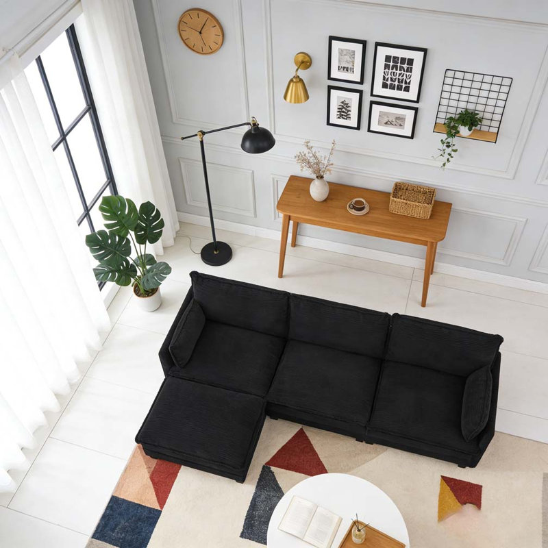 Canapé modulaire surdimensionné avec repose-pieds mobile, Noir