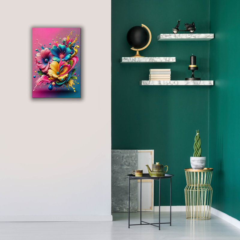  «Flower Paint Splash 1» par Rey Klimt, art mural sur toile, 18 po x 26 po, H 26 po x l 18 po