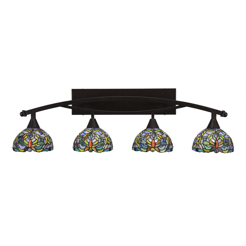Eisenhauer Bow 4 Light Bath Bar Shown With 7" Kaleidoscope Art Glass, Bronze