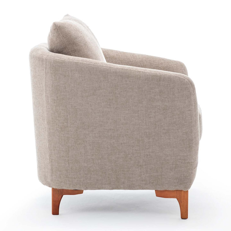 Upholstered Barrel Chair With Footstool, Beige Chenille