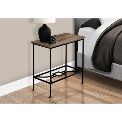 Narrow 2 End Table, Taupe Finish & Black Metal, Any Room Small Dark Laminate Bedroom