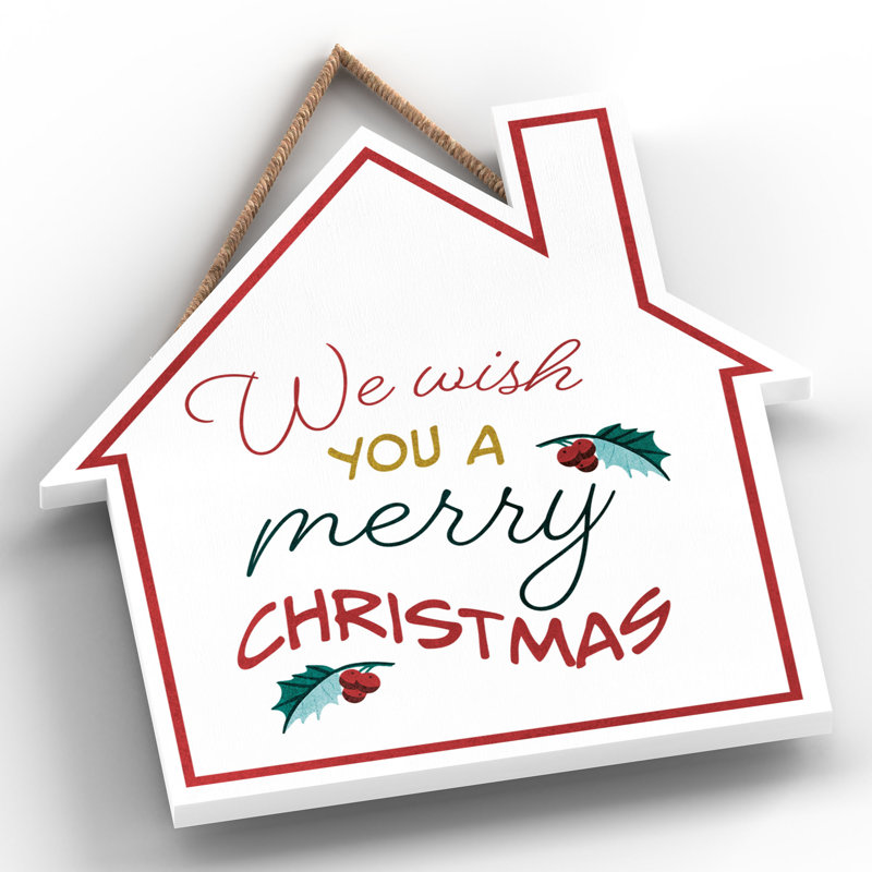 Xmas We Wish You a Merry Christmas Wooden House Plaque, 9.9cm H x 9.9cm W x 0.5cm D