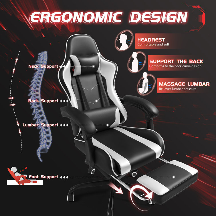 Reclining Gaming Chair with Massaging Lumbar Support 