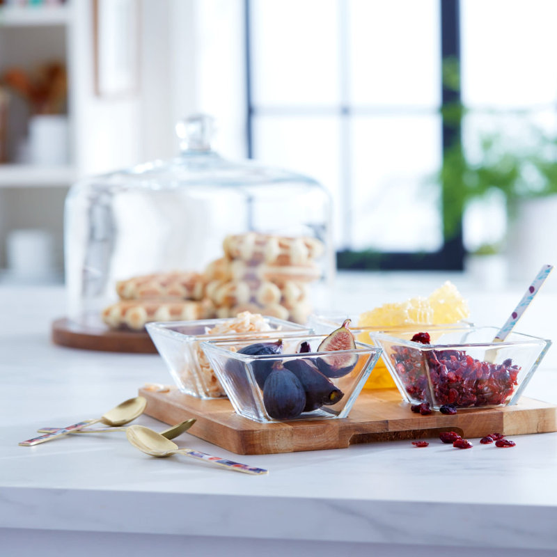 Support à gâteau rond en bois avec dôme en verre Libbey