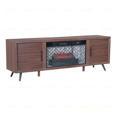 Console média avec foyer électrique encastré brun, effet de flamme, tablettes réglables, trous de cordon, meubles pour la maison