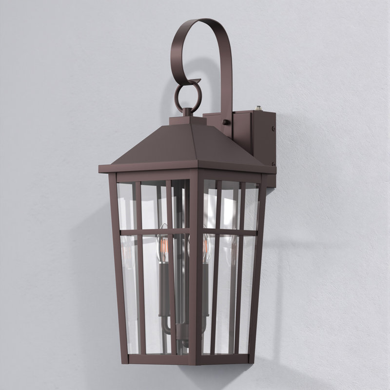 Applique murale d'extérieur en verre trempé transparent bronze huilé avec crépuscule à l'aube et prise Gfci intégrée Abner