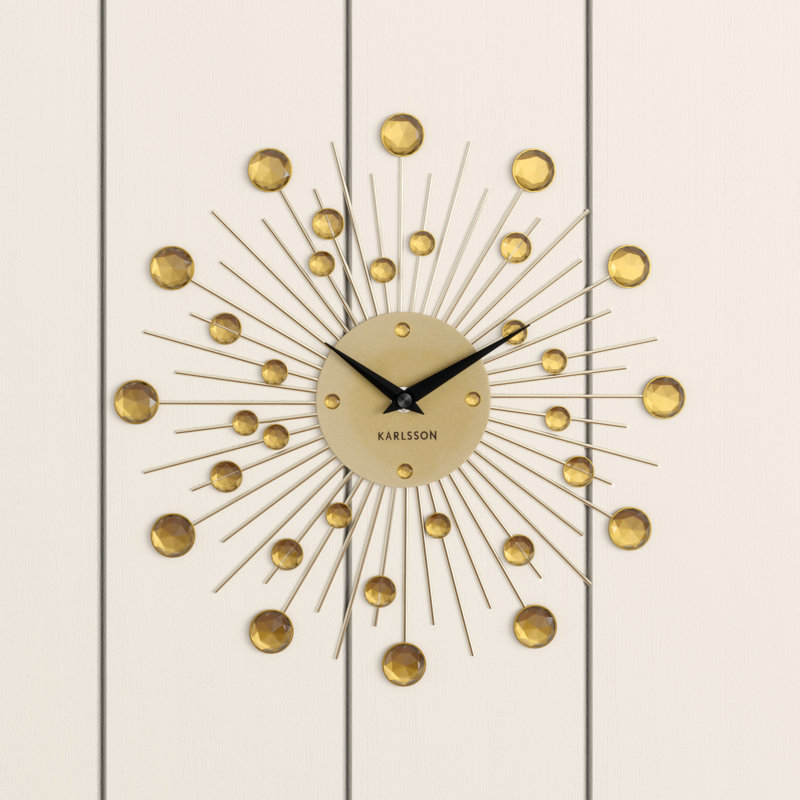 Sunburst Metal Wall Clock, Large, Gold/Black