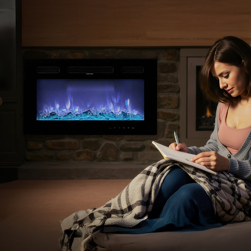 Electric Fireplace Wall Mounted Recessed with Remote Control 1500W, 17" H x 50" W x 4.13" D