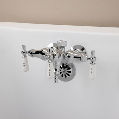 3 Handle Wall Clawfoot Tub Faucet with Diverter
