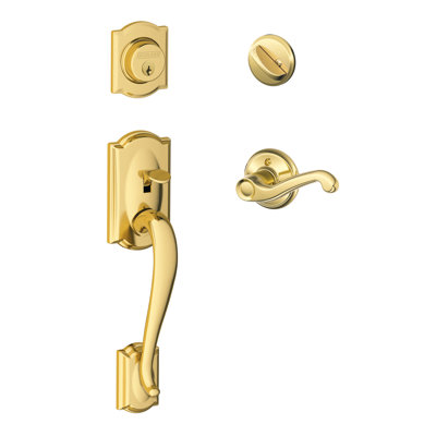 Camelot Handleset with Deadbolt and Flair Door Lever and Rosette