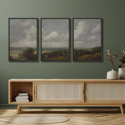 Rural Landscape " Countryside Serenity Classic Pastoral Nature Landscape Illustrations Modern Art Decor Rustic " 3 - Pieces