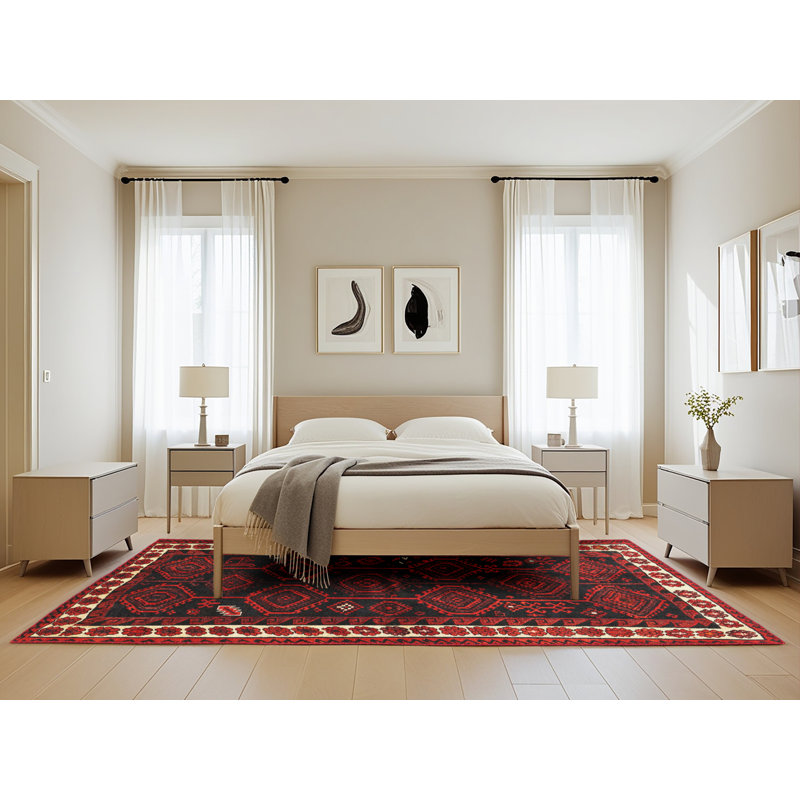 Tapis traditionnel rouge / noir, Rectangle 5 pi x 8 pi