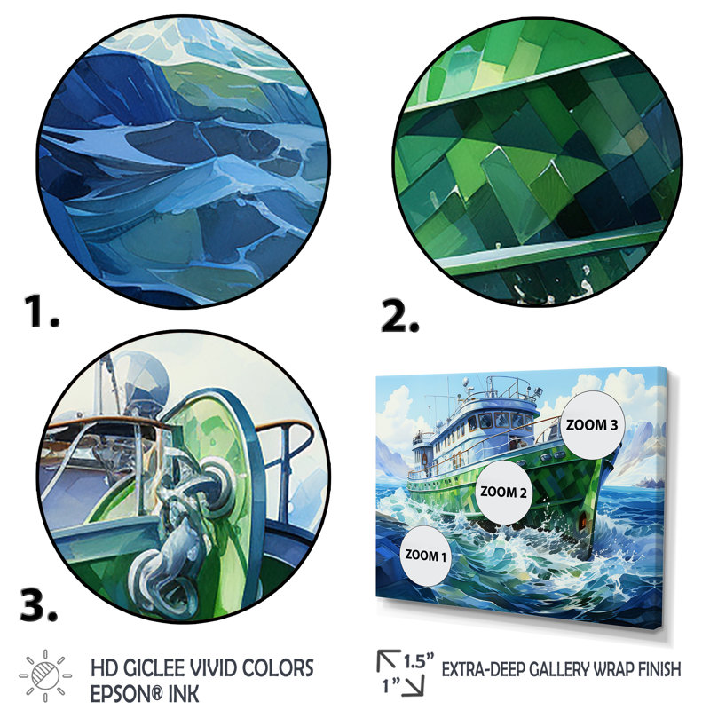 «Green Cubist», art mural mural, H 16 po x l 32 po x P 1 po, Cadre flottant brun