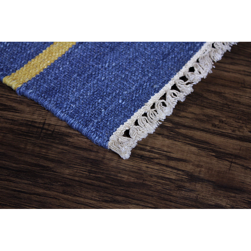 Bleu/brun Tapis décoratif en laine nouée à la main Washington, Rectangle 4 pi x 6 pi
