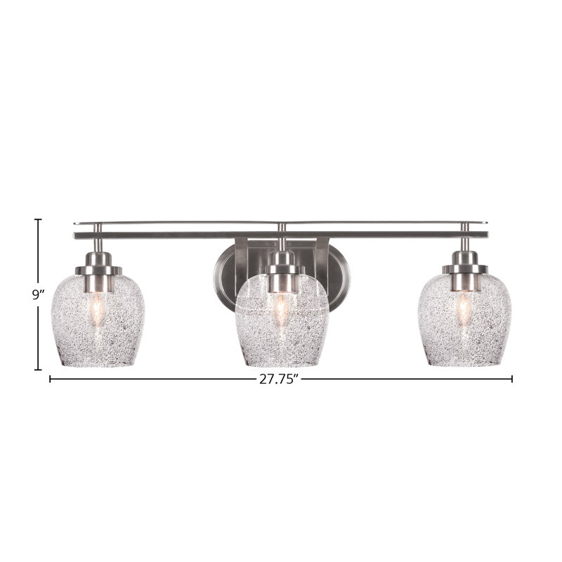 Barre d'éclairage de salle de bain 3 lumières Odyssey, fini nickel brossé avec verre de 6 po, Gris