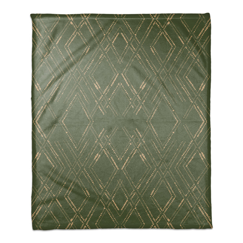 Hand Woven Throw Blanket, Green/Gold