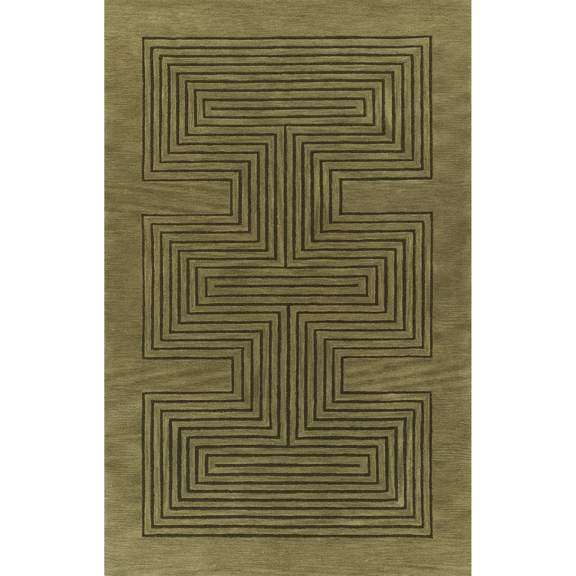 Orlie Hand Tufted Wool Brown Rug, Green, Rectangle 5' x 8'