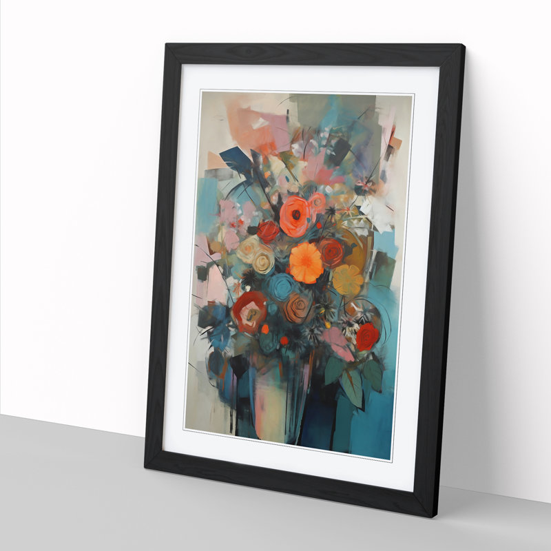FRM-V0523-859X Flowers Bauhaus Vol.6 - Single Picture Frame Print, Black Framed, 64cm H x 46cm W x 2cm D