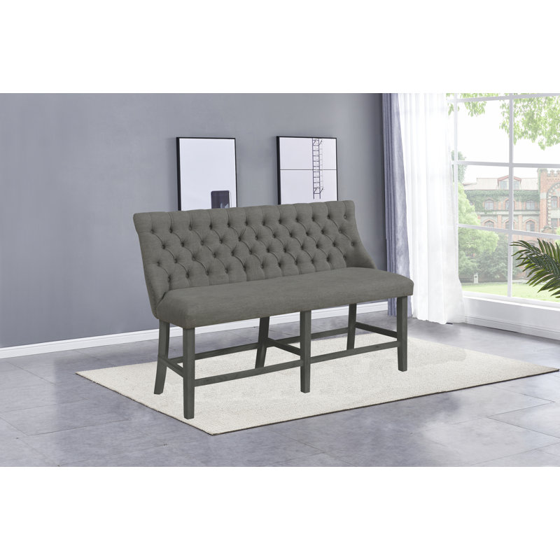 Akasia Linen Blend Upholstered Bench, Gray, Gray