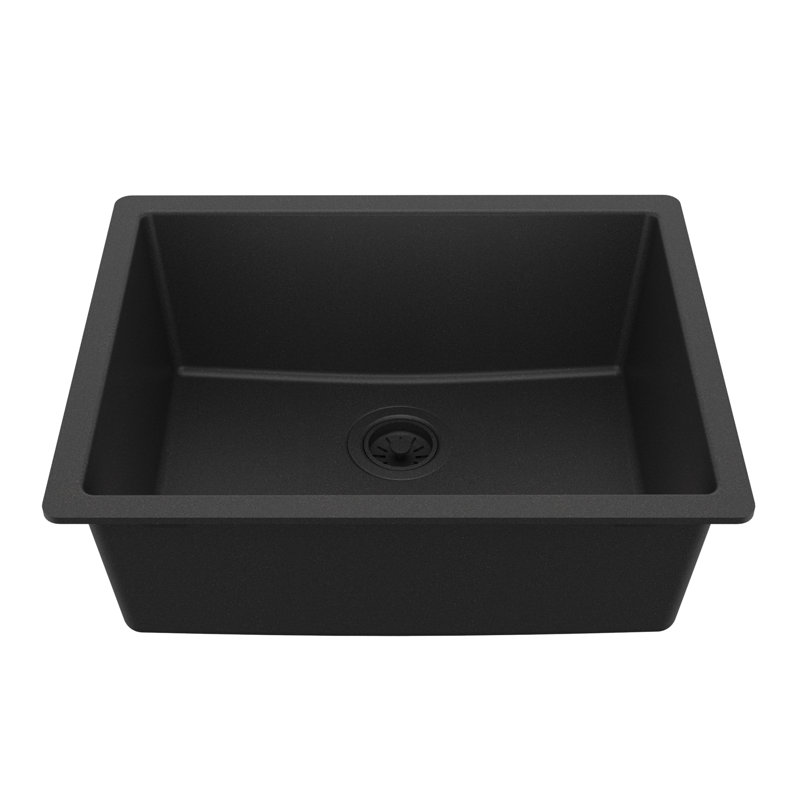 Karran Quartz 24-3/8'' X 19-1/8'' Single Bowl Undermount Kitchen Sink, Black