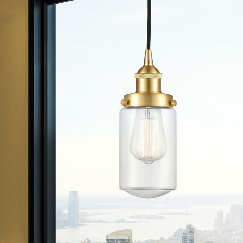 Luminaire suspendu cylindrique à 1 lumière Saroyan, Transparent, Or satiné