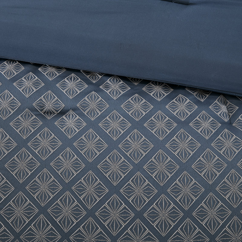 Biloxi Geometric 7 Piece Jaquard Comforter Set, Queen Comforter + 6 Additional Pieces, Navy/Gray