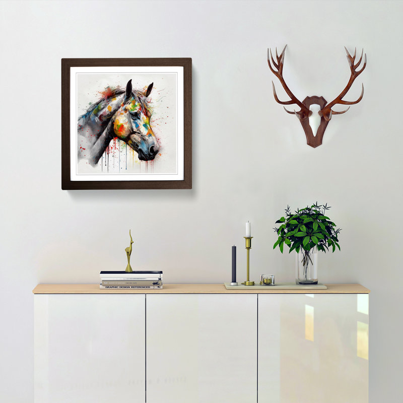 Horse Splatter - Single Picture Frame Print on Wood, Walnut