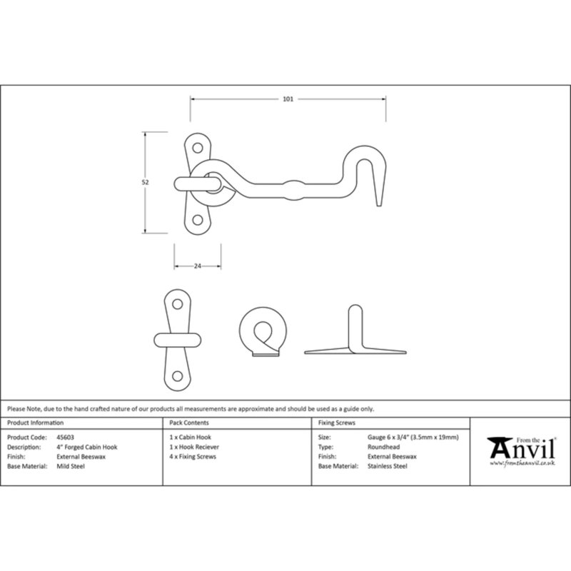 Forged Cabin Hook Door Accessory, 10.6cm H x 5.2cm W x 0.7cm D
