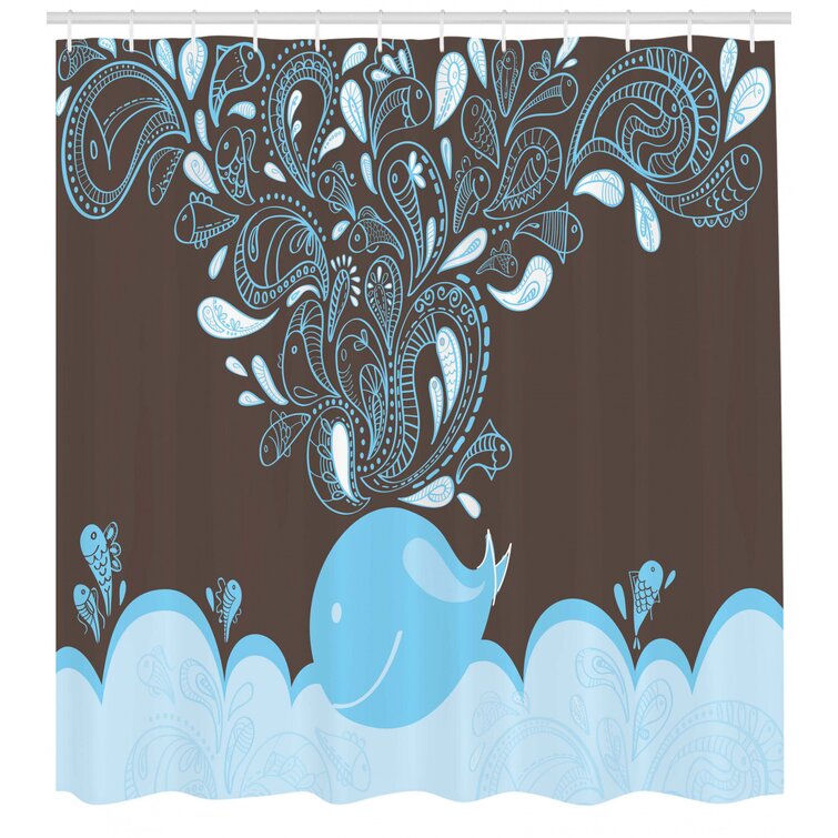 Lottie Whale in Wavy Ocean Shower Curtain + Hooks Zoomie Kids Size: 69 W x 75 L