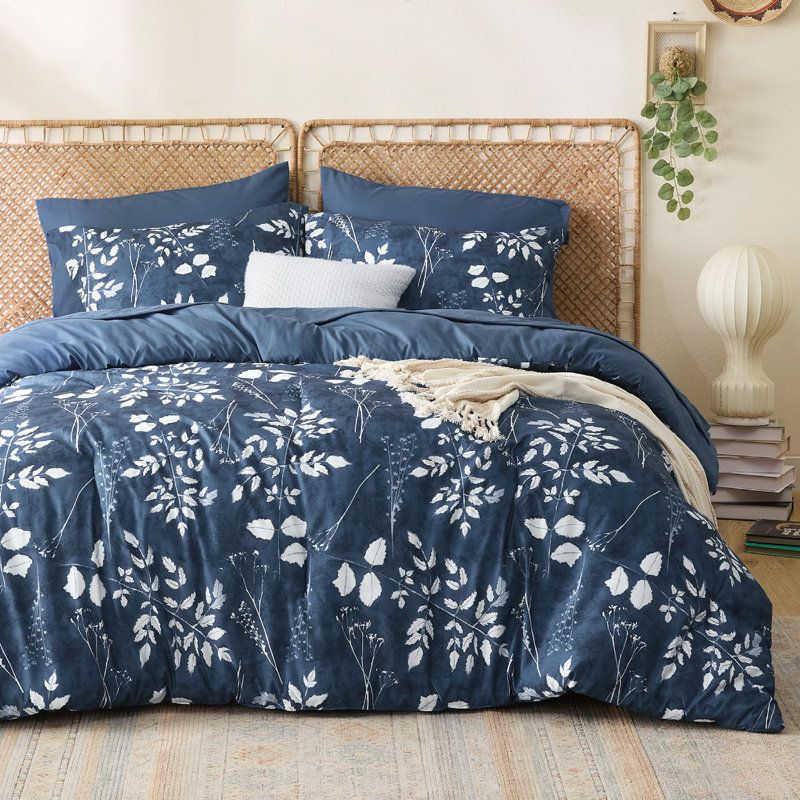 Couvre-lit dans un sac - Motif floral et végétal réversible imprimé d'édredons, de draps, de taies d'oreiller et de taies décoratives, 89 g / m²