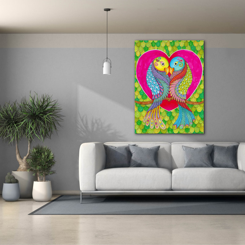 «Lovebirds In Color» par Hello Angel, art mural sur toile, H 54 po x l 40 po x P 1,5 po