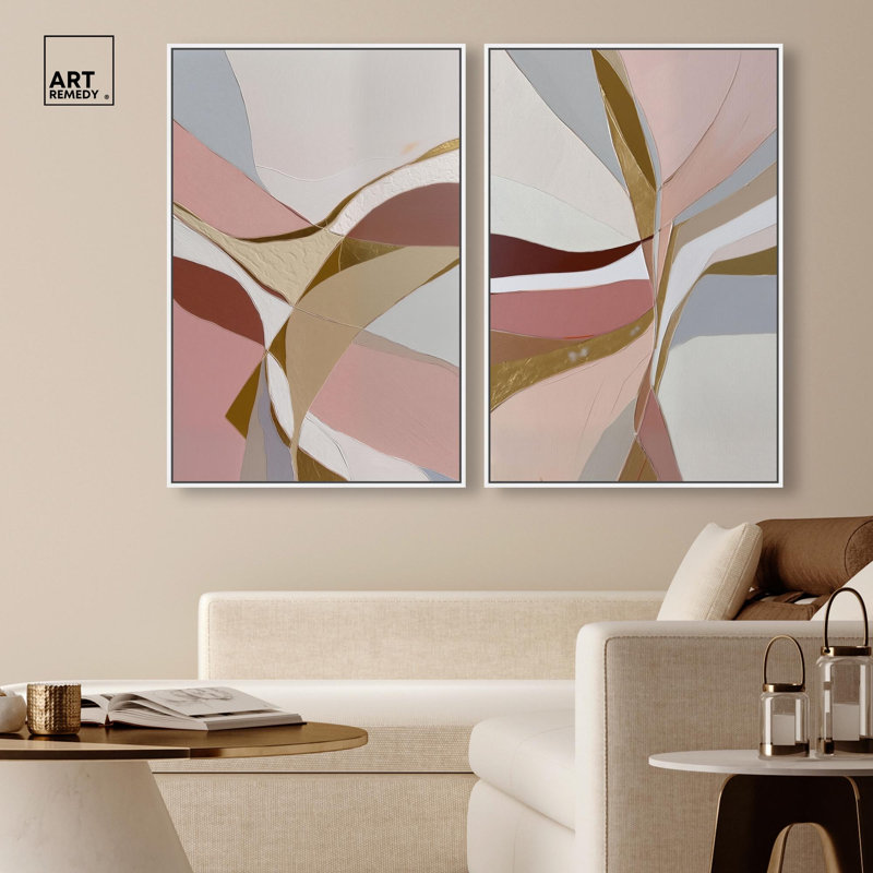 Gold Split Duo Canvas Print Abstract Boho Art Set by Art Remedy, Black Frame, 10 x 15, H 37 po x l 25 po, Cadre blanc