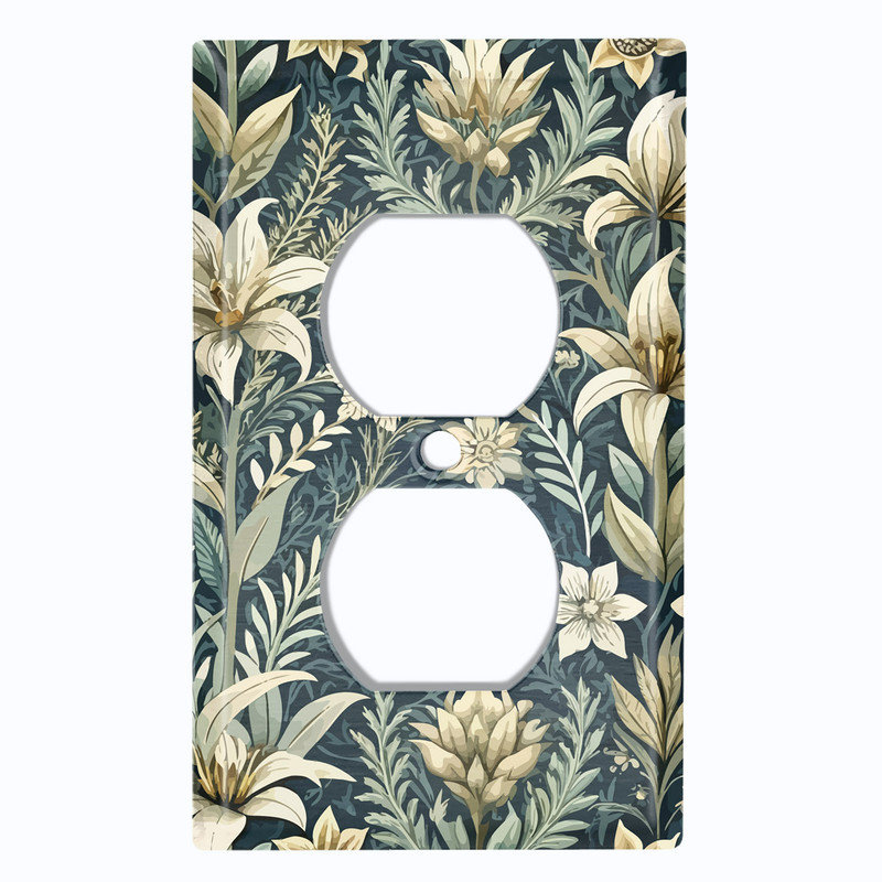 Couvercle de plaque d'interrupteur en métal; Rectangle 1 bande standard - Fleurs élégantes de style William Morris