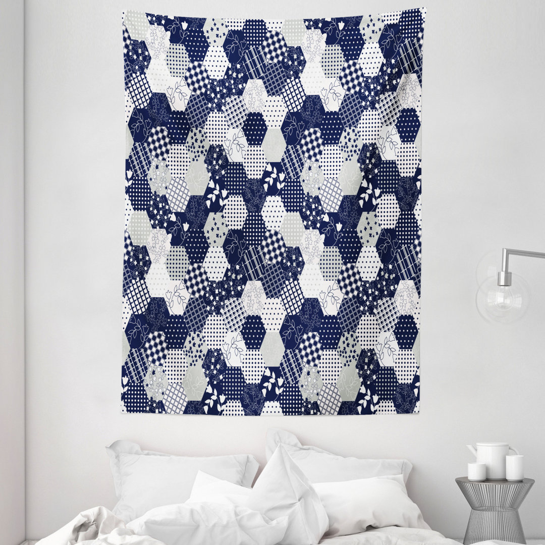 Wandbehang Achteck Patchwork-Stil Muster Bild mit Punkten Sterne Quadrate und Streifen