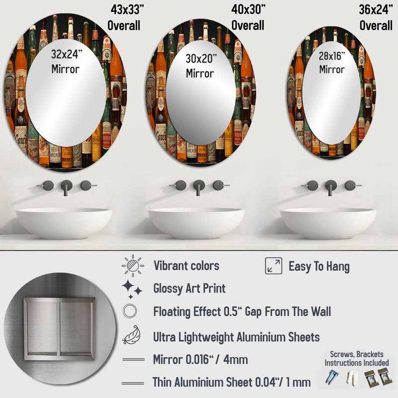 Miroir mural orange, 36 po x 24 po