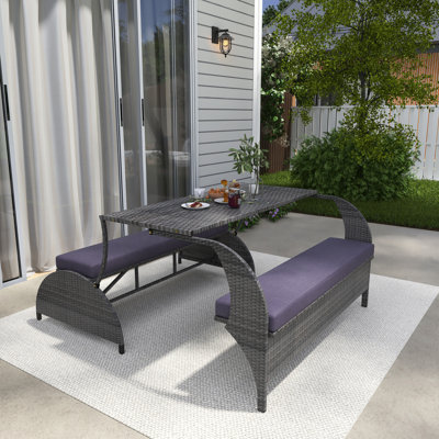 4-Person Versatile Rectangle Wicker Outdoor Patio Dining Set With Cushions by Red Barrel Studio
