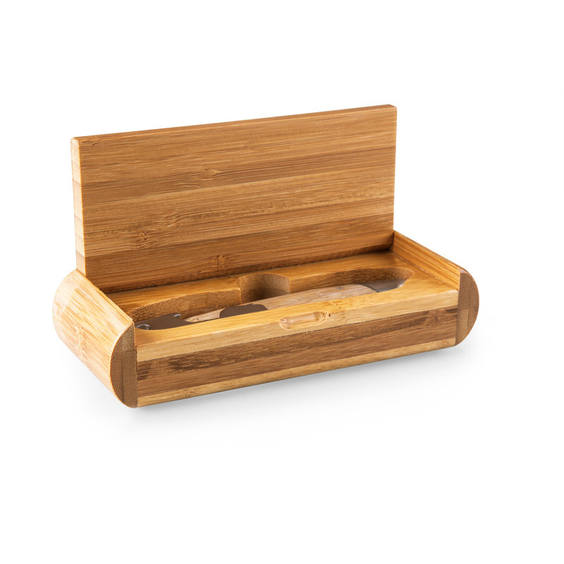 Elan Deluxe Gift Set - Stainless Steel Waiter-Style Corkscrew In Bamboo Box