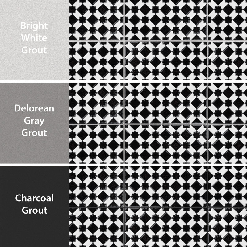Sevillano Giralda 8" x 8" Ceramic Patterned Tile, Black/White