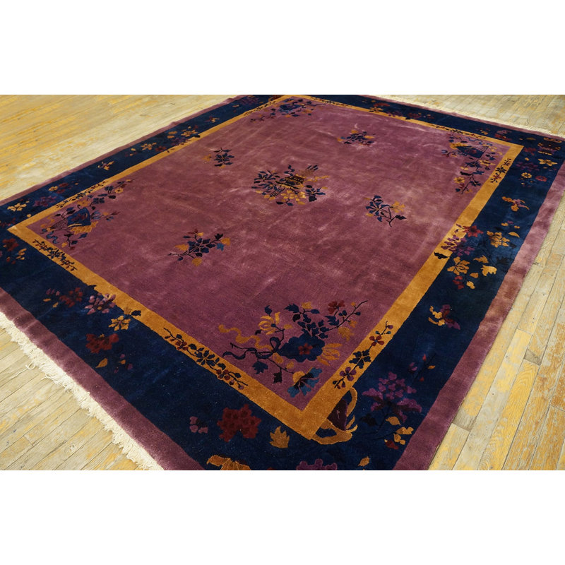 Tapis antique chinois - art déco mauve floral des années 1920