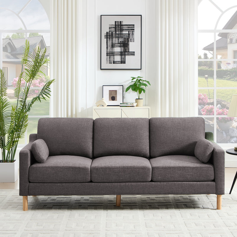 84'' Square Arm Upholstered Standard Sofa, Dark Gray Linen