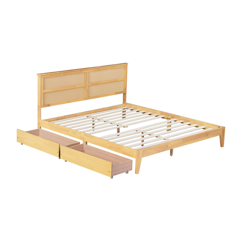 Très grand lit en chêne blanc avec tête de lit délicate et tiroirs de rangement, Très grand lit, Chêne blanc